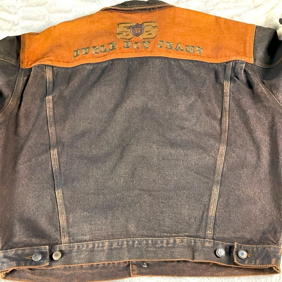 Vintage 90s Bulge Boy Men Denim Jacket XL Gold Crest 56 Two Tone Brown Blue Rare - Picture 13 of 13